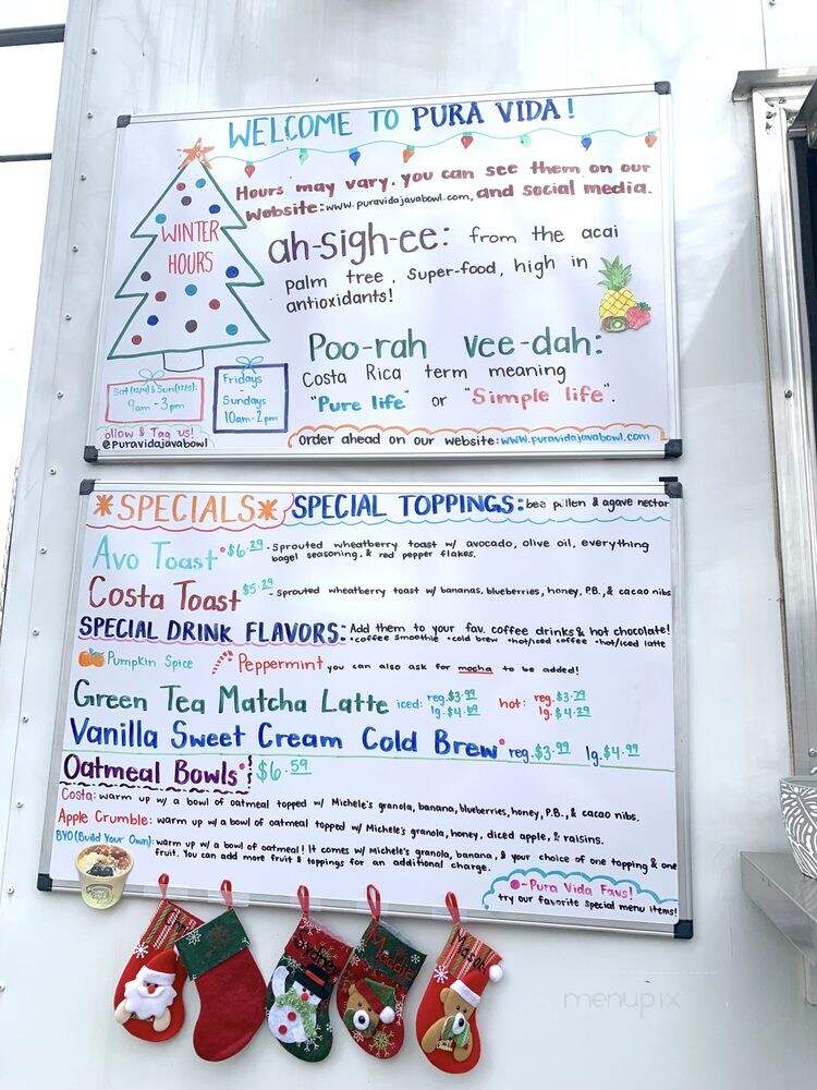 Pura Vida Bowls & Java - Severna Park, MD menu_pic