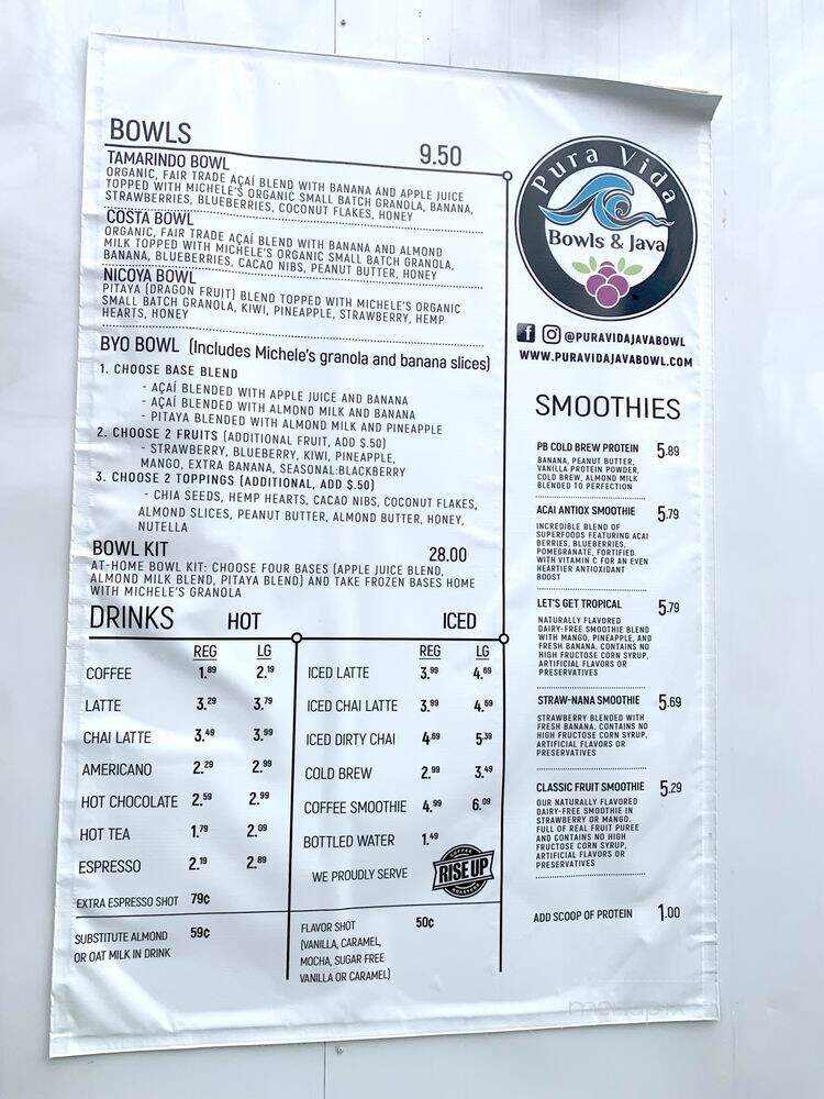 Pura Vida Bowls & Java - Severna Park, MD menu_pic