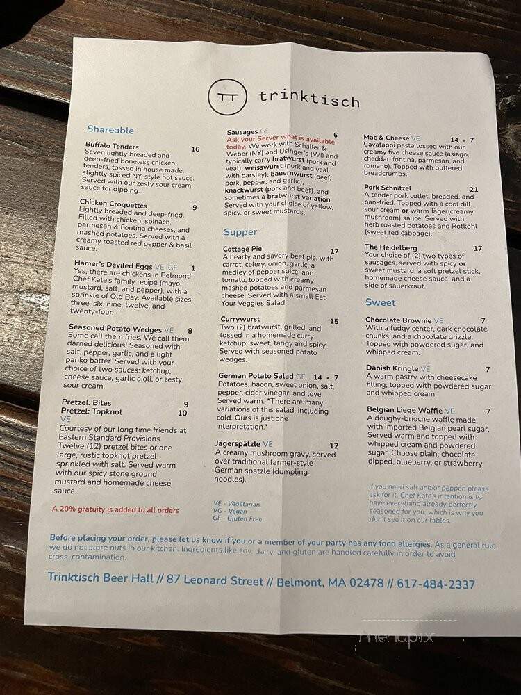 Trinktisch - Belmont, MA menu_pic