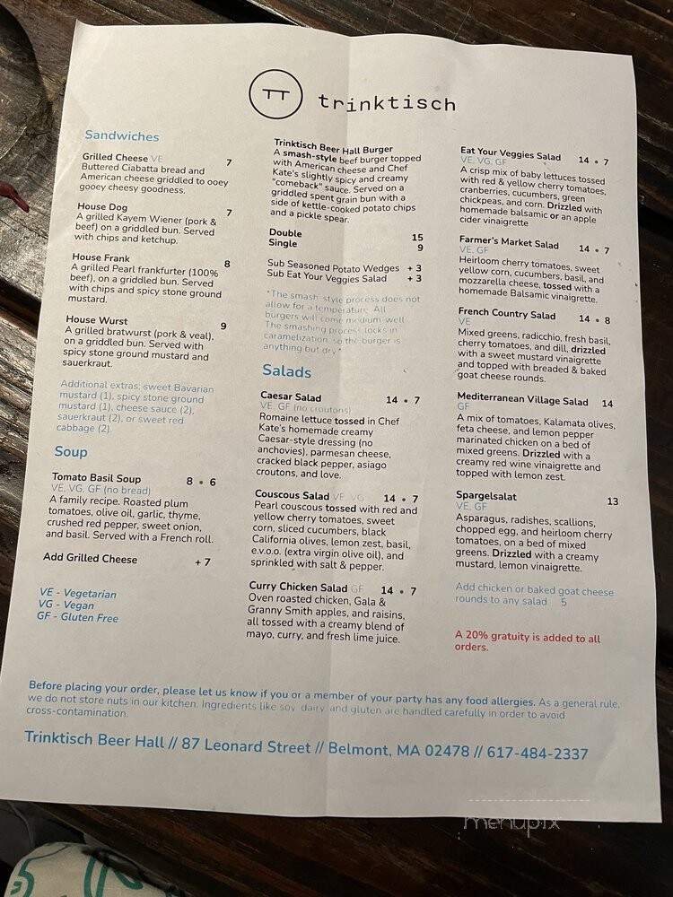 Trinktisch - Belmont, MA menu_pic
