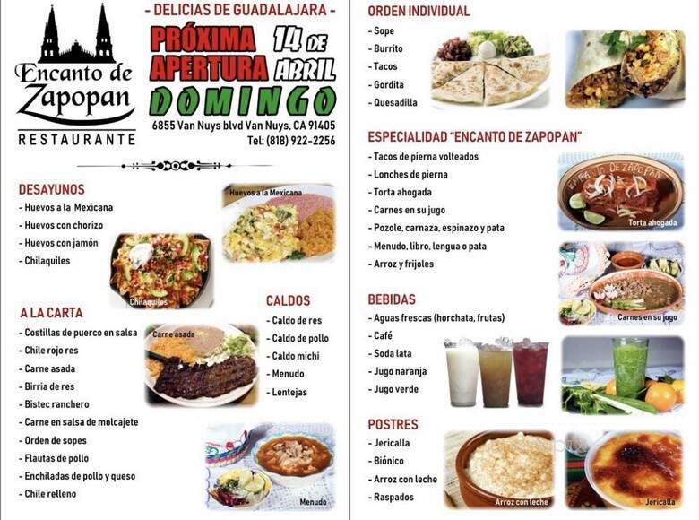 Encanto de Zapopan - Los Angeles, CA menu_pic