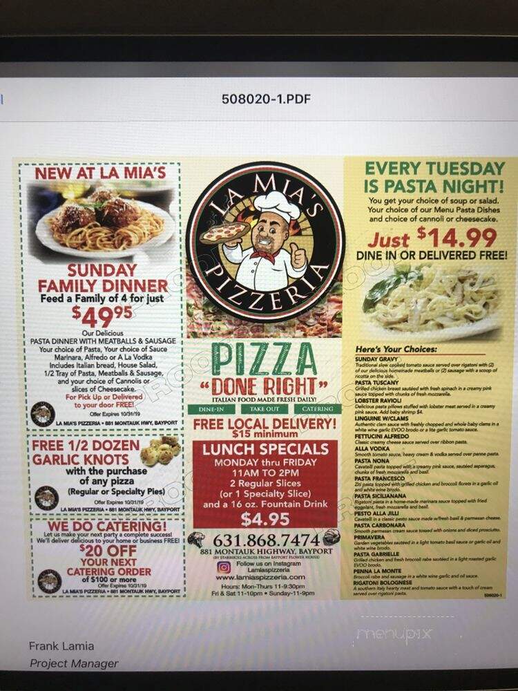 La Mia's Pizzeria - Bayport, NY