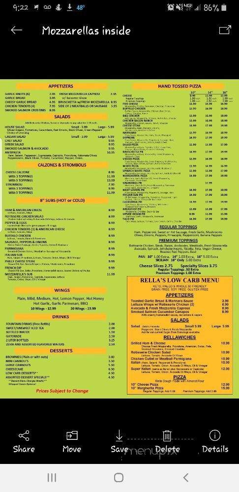 Mozzarella's - Myrtle Beach, SC menu_pic