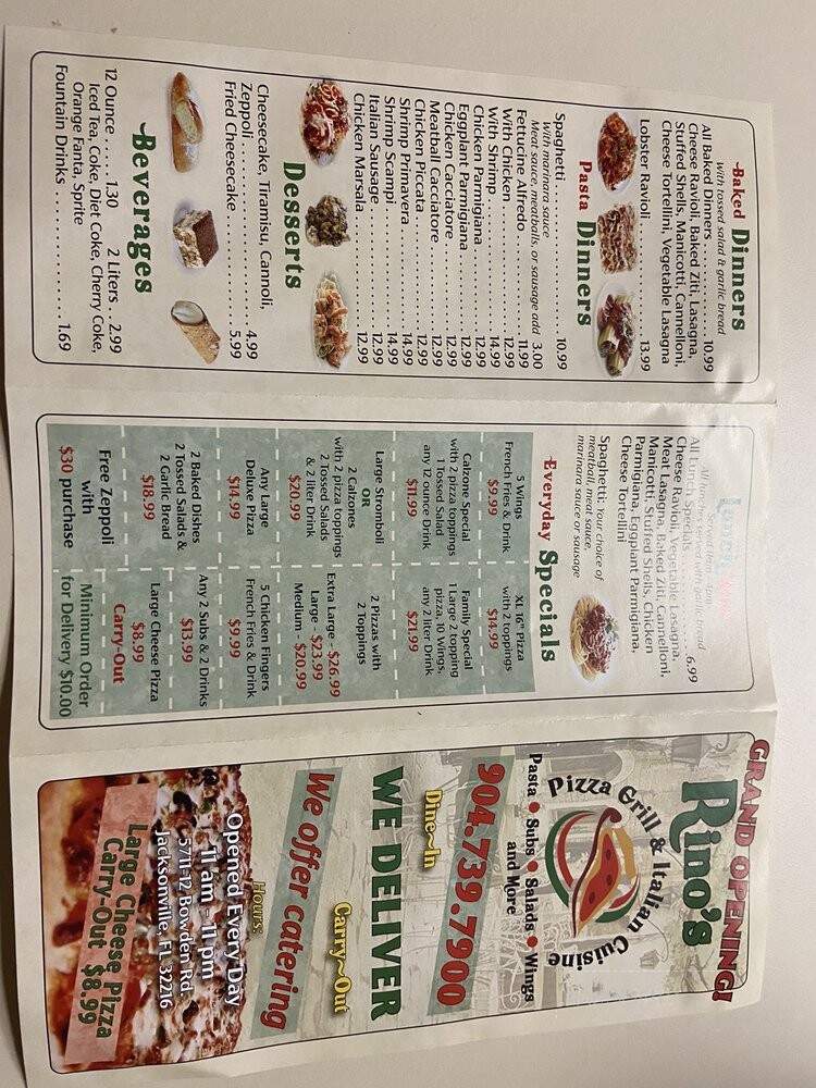 Rino's Pizza - Jacksonville, FL menu_pic