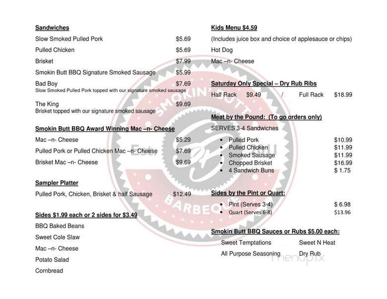 Smokin Butt BBQ - Davenport, IA menu_pic