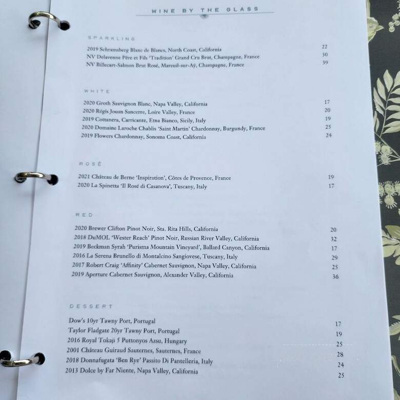 The Revere Room - Montecito, CA menu_pic