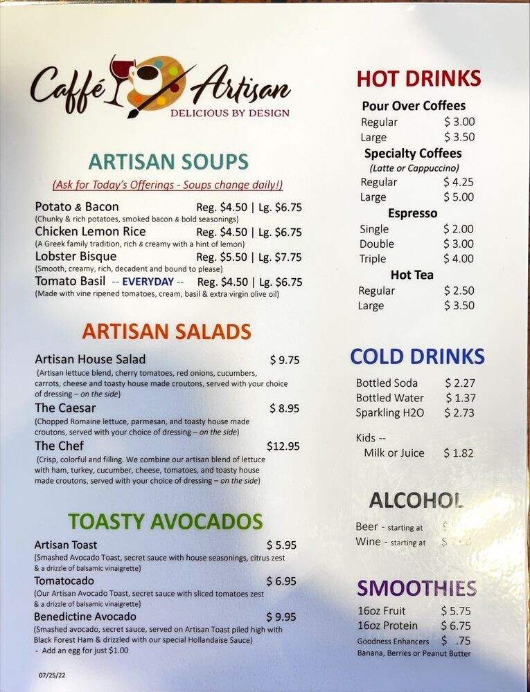 Caffe Artisan - Franklin, TN menu_pic