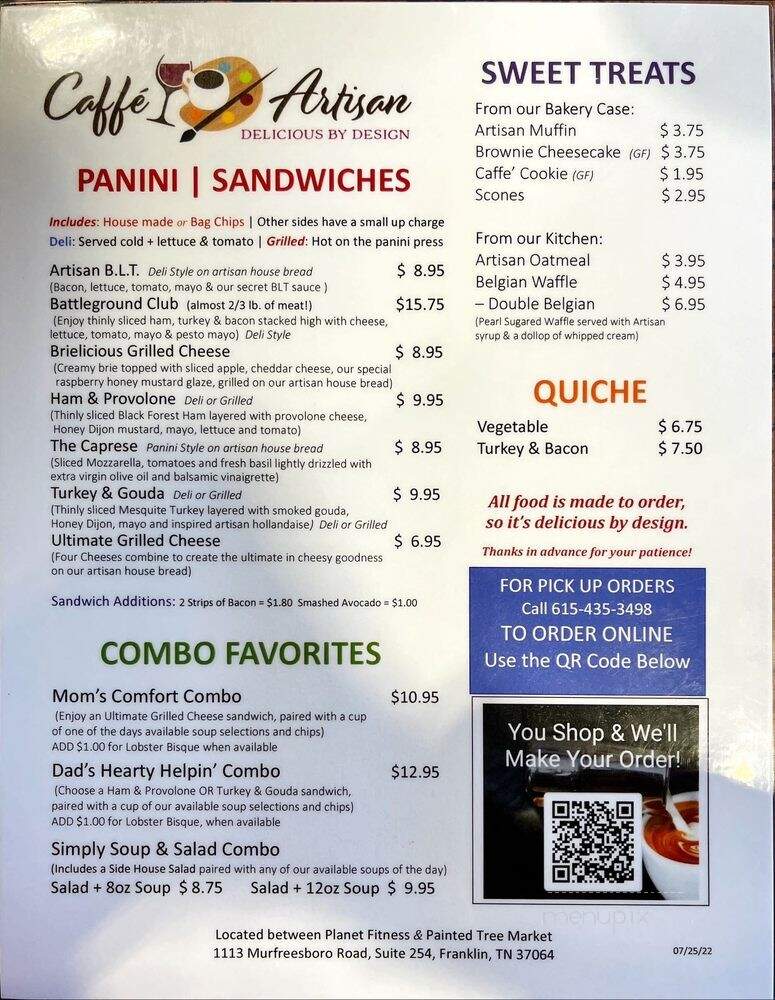 Caffe Artisan - Franklin, TN menu_pic