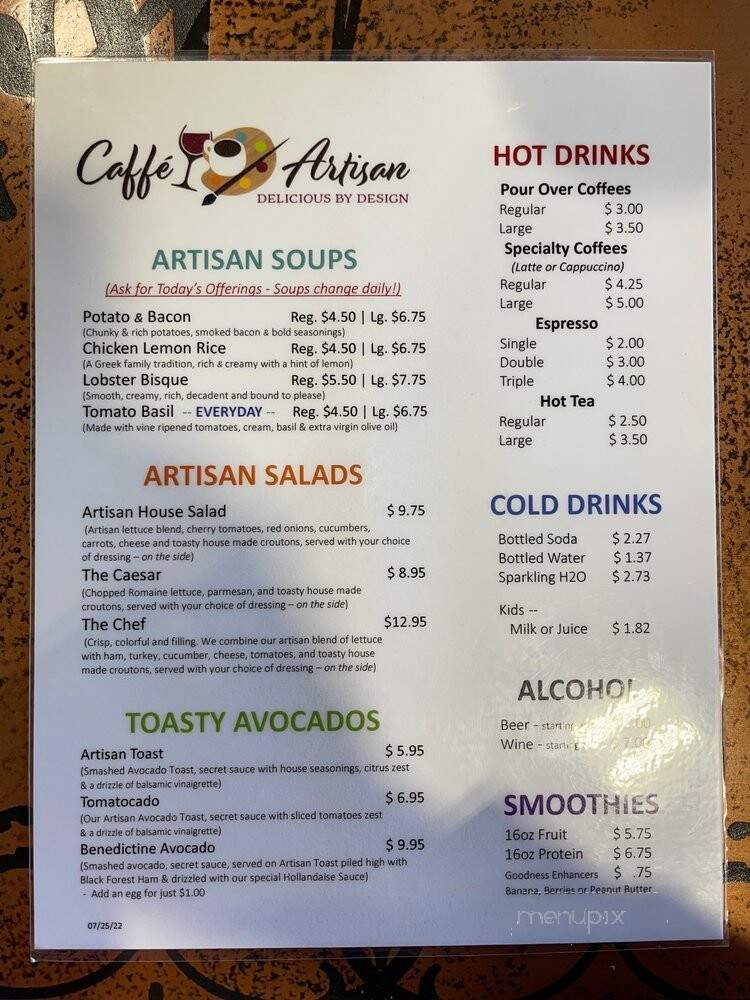 Caffe Artisan - Franklin, TN menu_pic