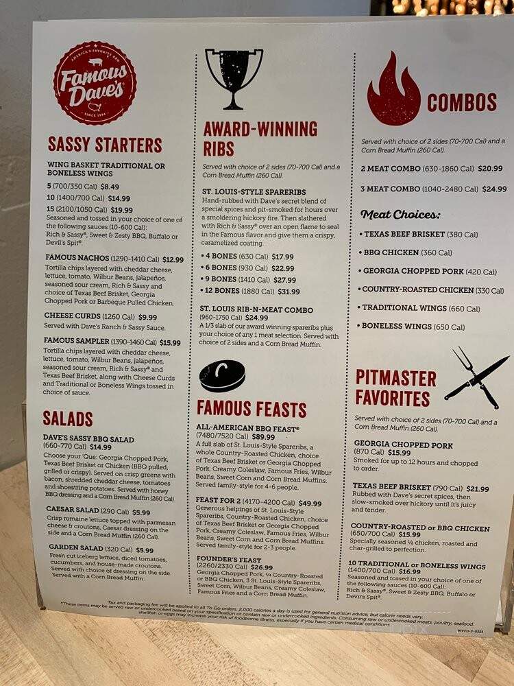 Famous Dave's BBQ - Modesto, CA menu_pic