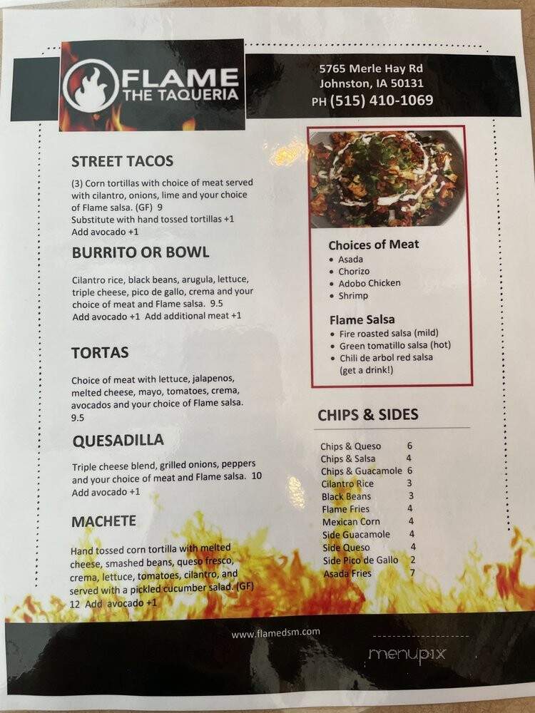 Flame the Taqueria - Johnston, IA menu_pic