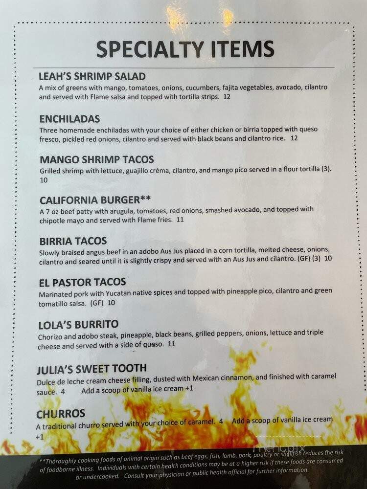 Flame the Taqueria - Johnston, IA menu_pic
