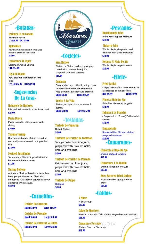 Mariscos 7 Mares - Jacksonville, TX menu_pic