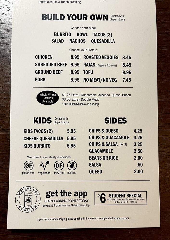 Salsa Fresca Mexican Grill - West Hartford, CT menu_pic