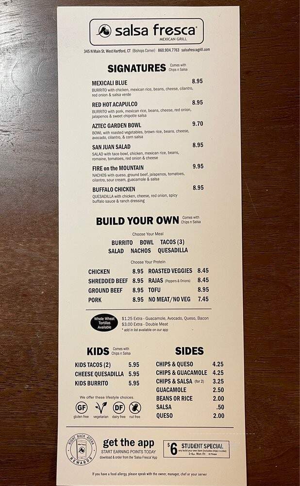 Salsa Fresca Mexican Grill - West Hartford, CT menu_pic