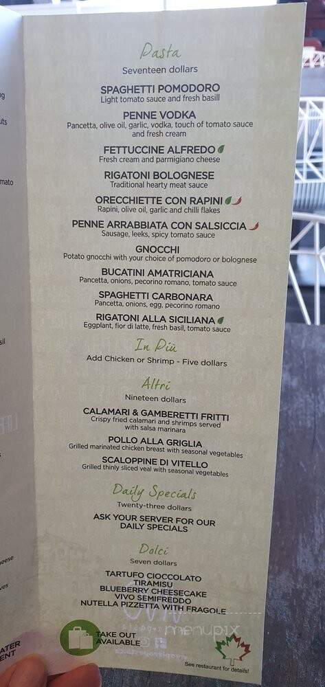 Vivo Pizza + Pasta - Newmarket, ON menu_pic
