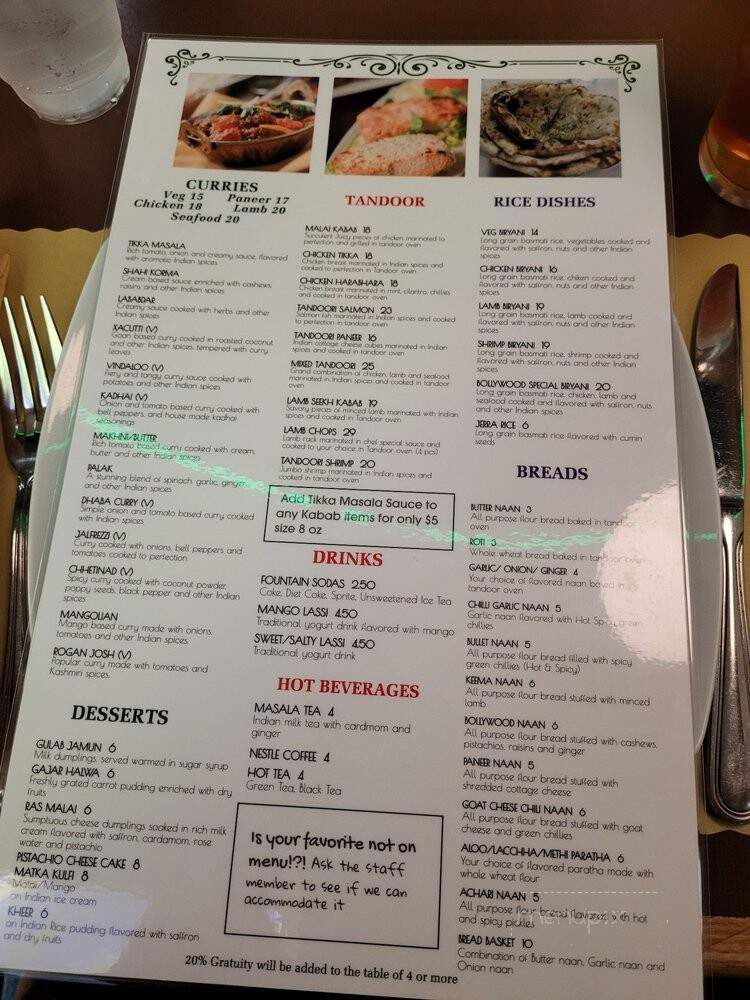 Bollywood Indian Fusion - Hummelstown, PA menu_pic
