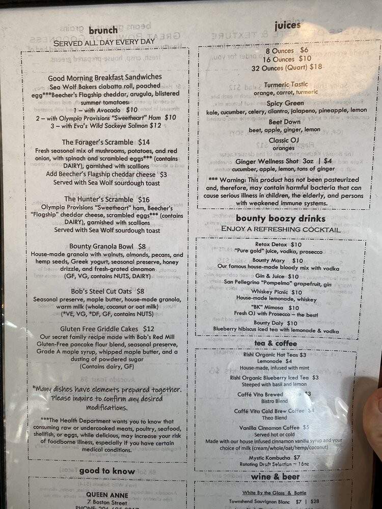 Bounty Kitchen - Seattle, WA menu_pic