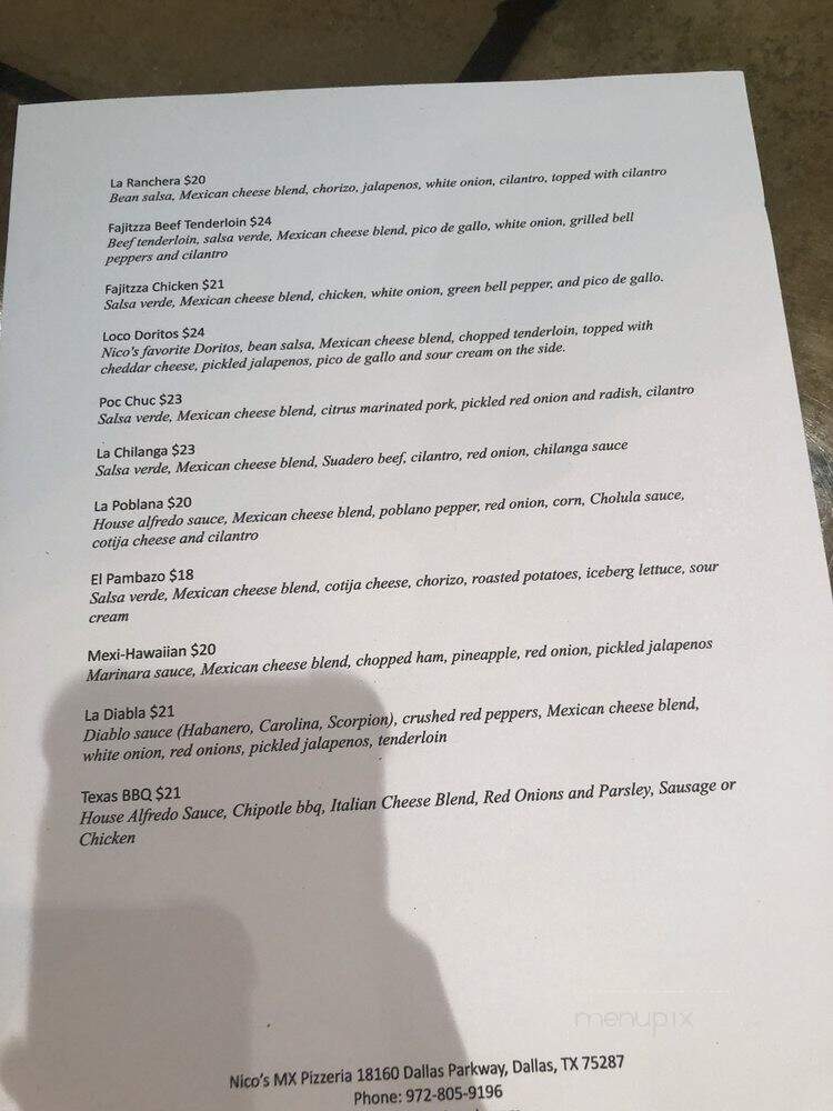 Nico's MX Pizzeria - Dallas, TX menu_pic