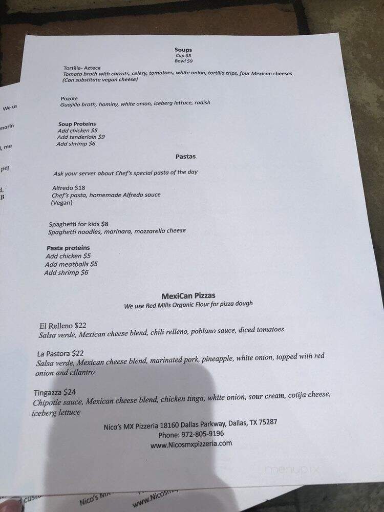 Nico's MX Pizzeria - Dallas, TX menu_pic