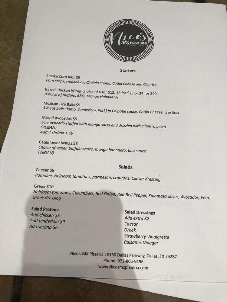 Nico's MX Pizzeria - Dallas, TX menu_pic