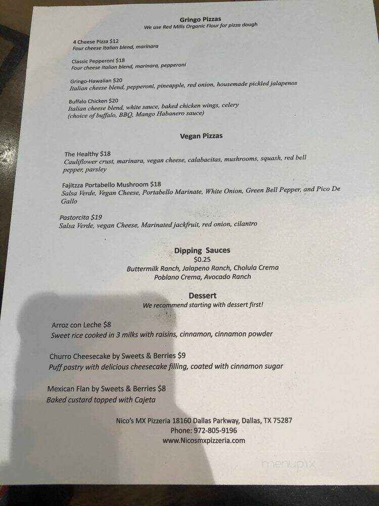 Nico's MX Pizzeria - Dallas, TX menu_pic