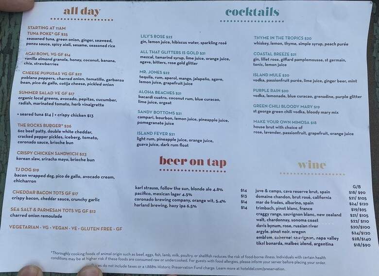 On the Rocks - Coronado, CA menu_pic