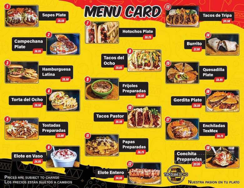 Taco Del Ocho - Pasadena, TX menu_pic