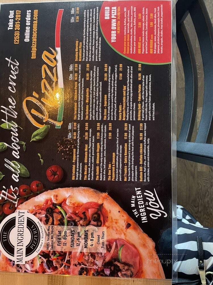 The Main Ingredient Pizzeria - Tacoma, WA menu_pic