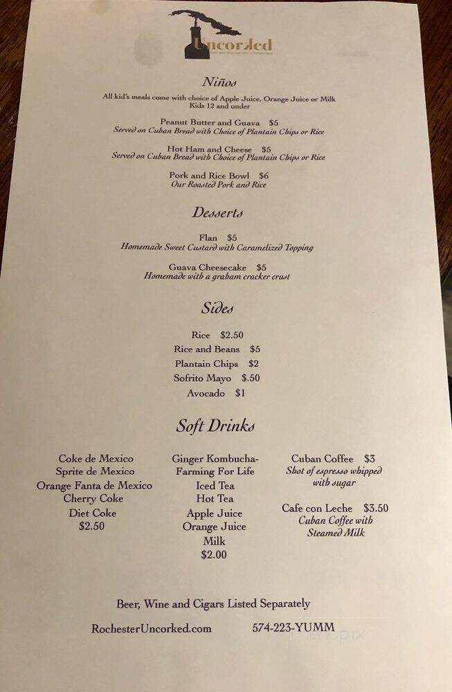 Uncorked - Rochester, IN menu_pic
