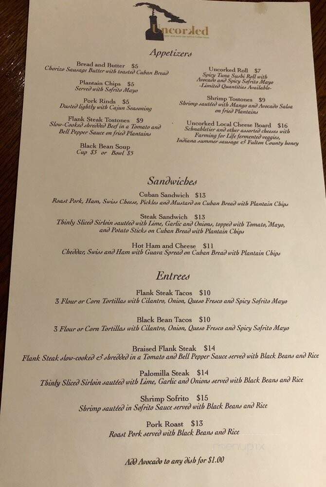 Uncorked - Rochester, IN menu_pic
