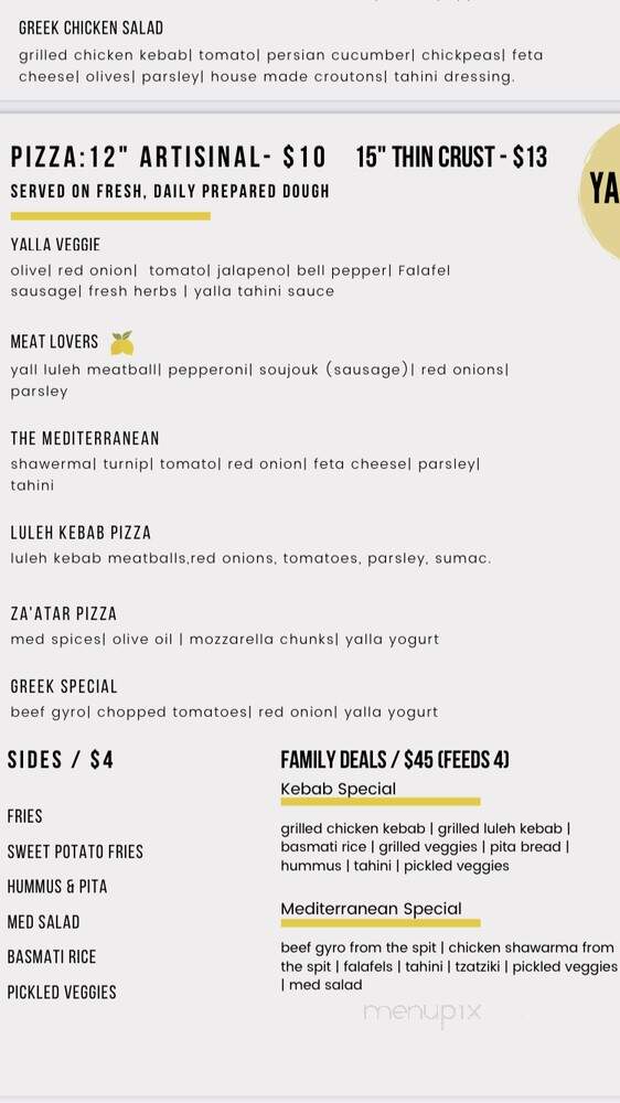 Yalla Cafe - Los Angeles, CA menu_pic