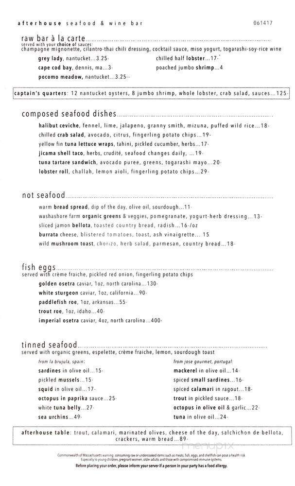 Afterhouse - Nantucket, MA menu_pic
