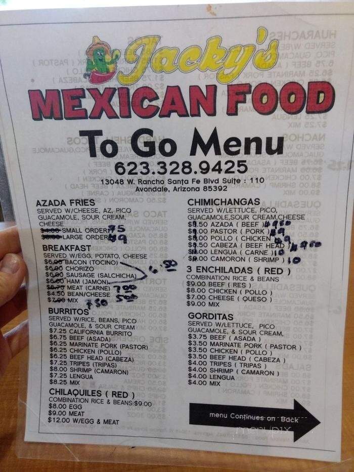 Jacky's Mexican Food - Avondale, AZ menu_pic