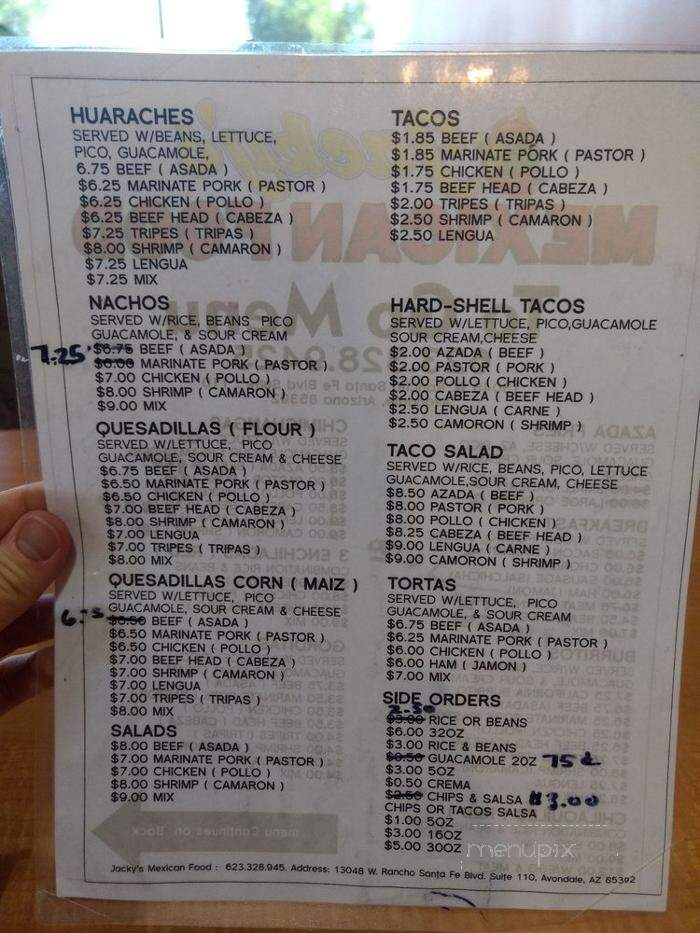 Jacky's Mexican Food - Avondale, AZ menu_pic
