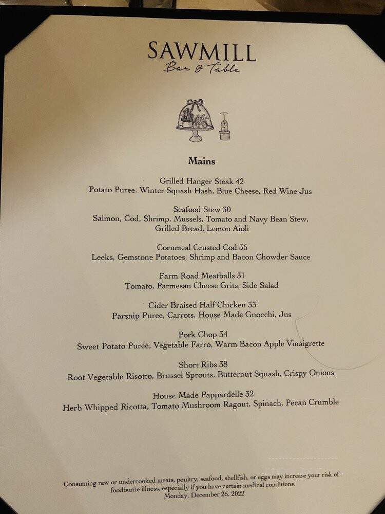 Sawmill Bar & Table - West Dover, VT menu_pic