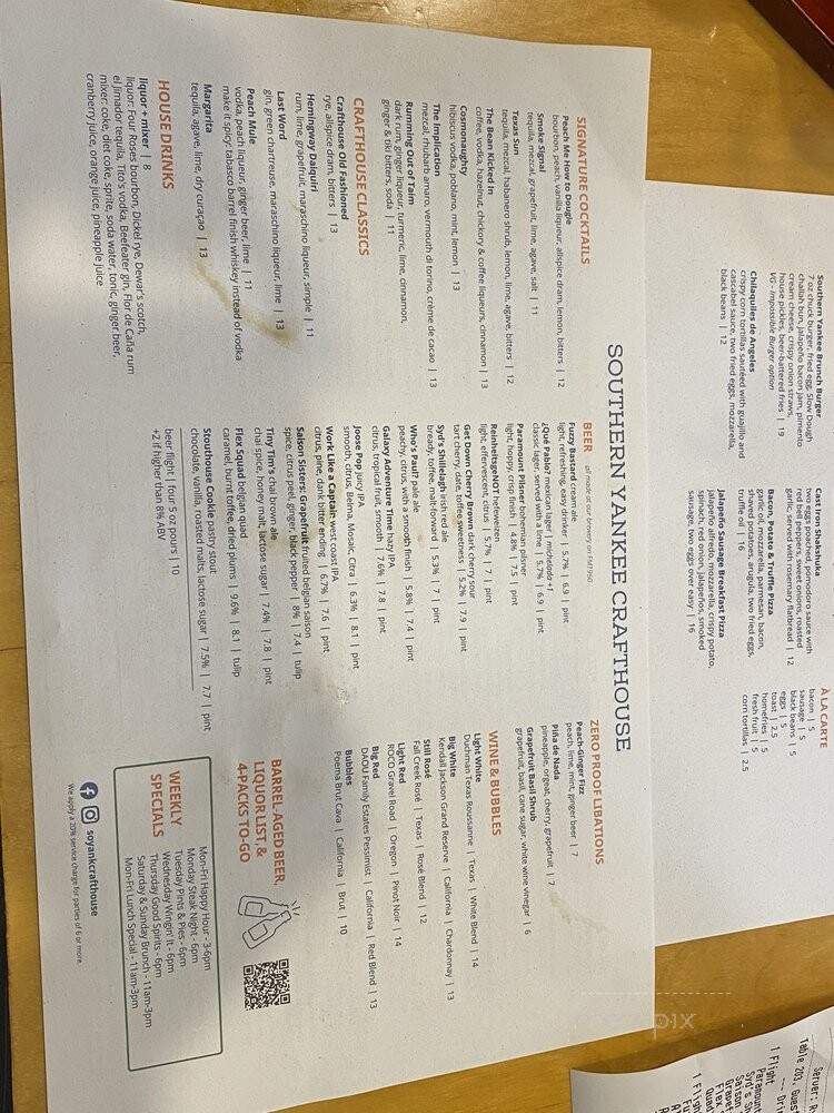 Southern Yankee Crafthouse - Houston, TX menu_pic