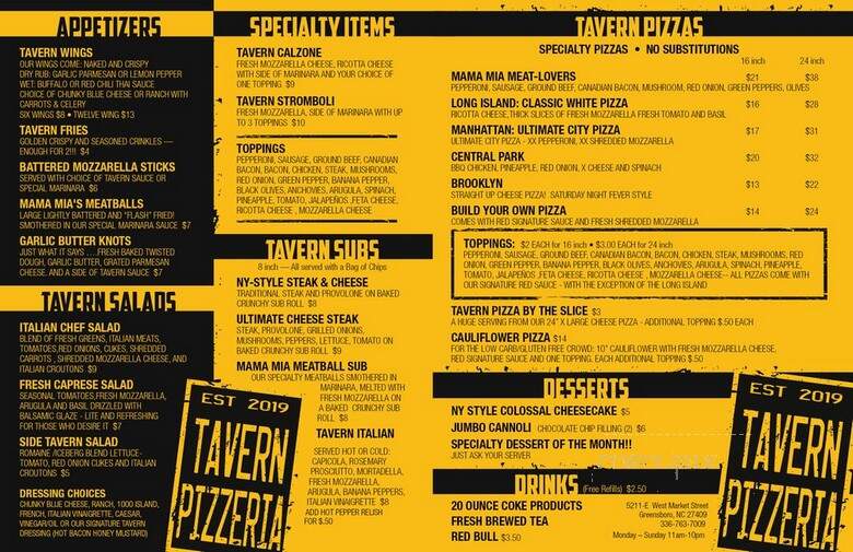 Tavern Pizzeria - Greensboro, NC menu_pic