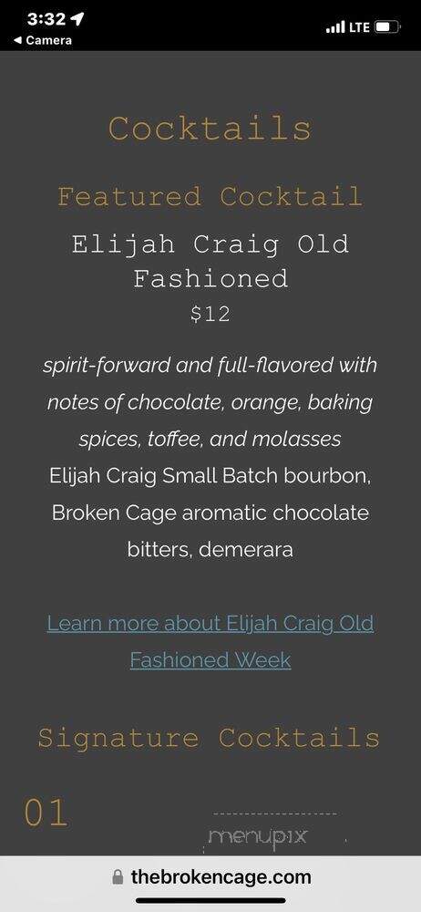 Broken Cage - Orlando, FL menu_pic