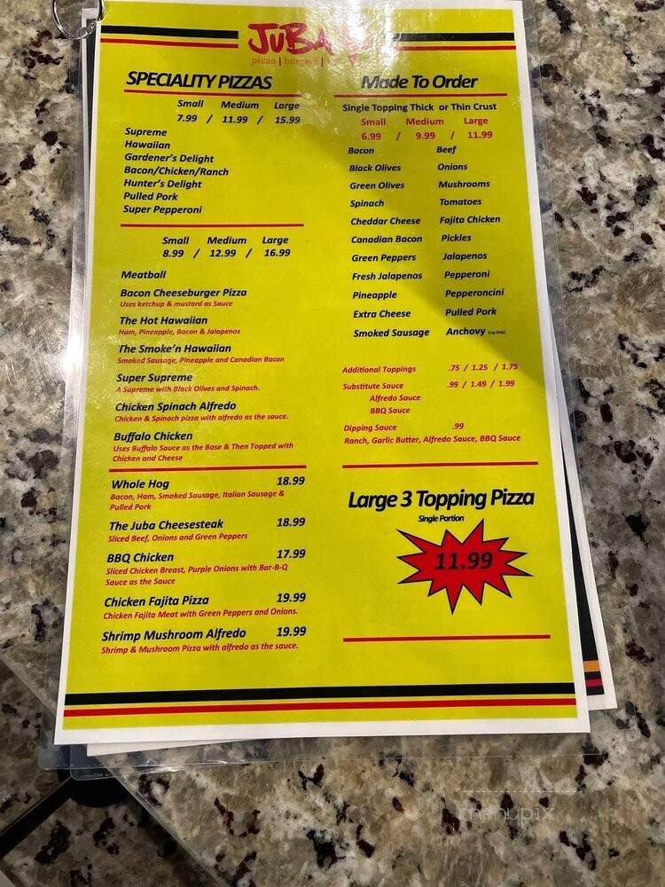 Juba Pizza Bar - ANNA, TX menu_pic