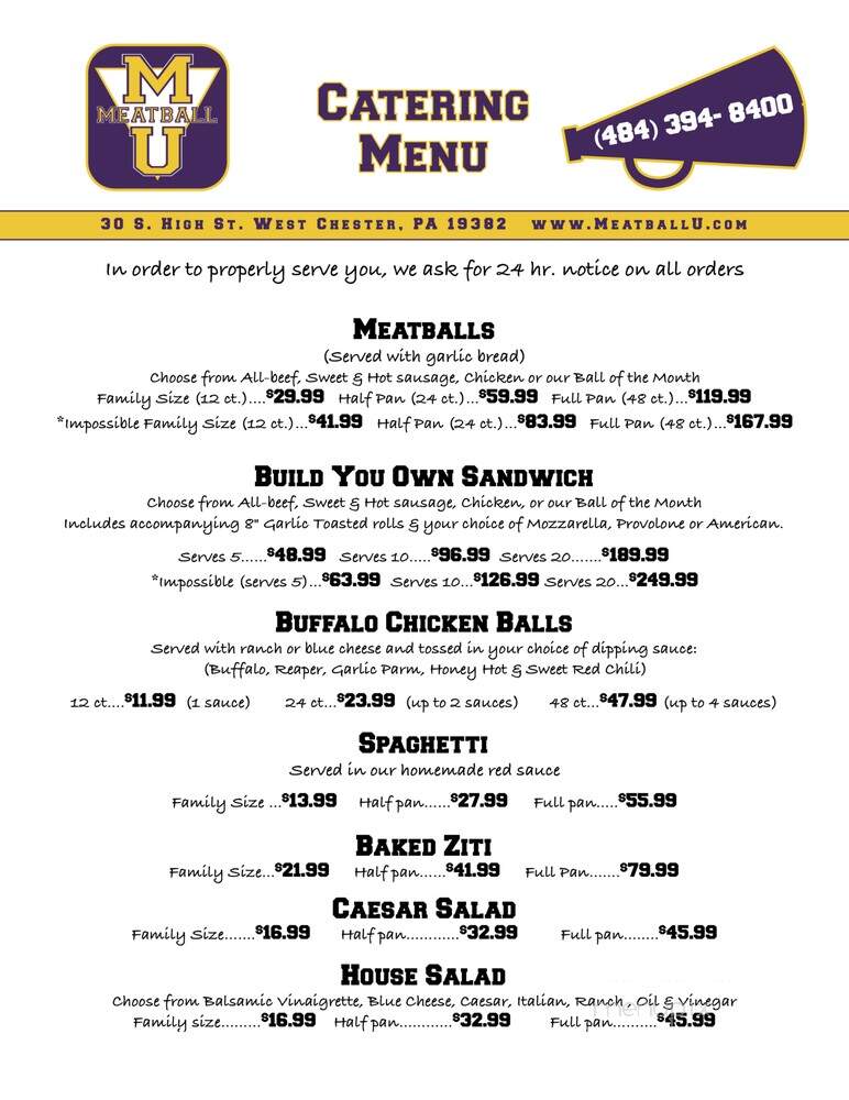 Meatball U. - West Chester, PA menu_pic