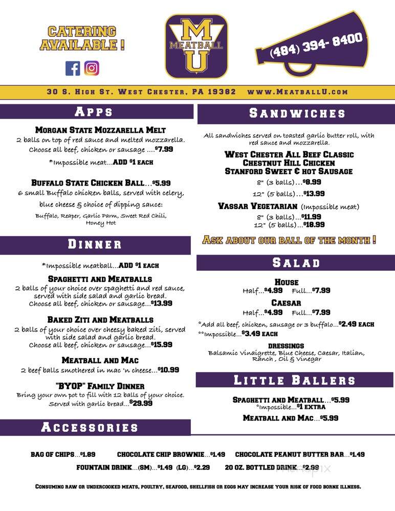 Meatball U. - West Chester, PA menu_pic
