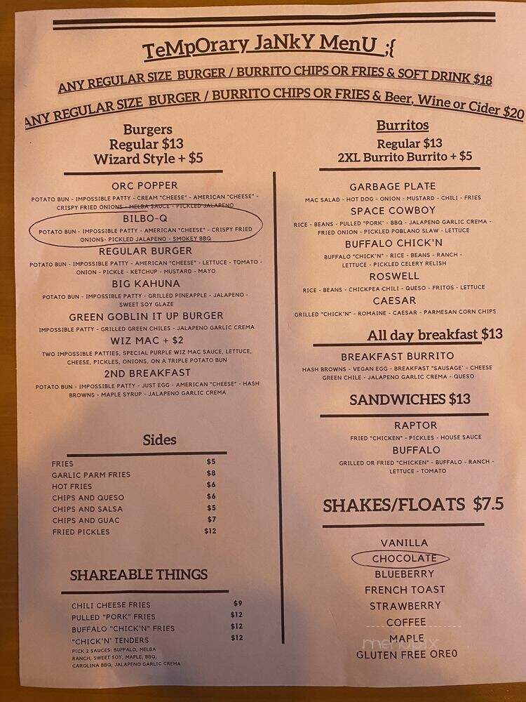 Wizard Burger - Albany, NY menu_pic