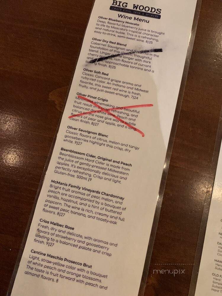 Big Woods- Edinburgh - Edinburgh, IN menu_pic