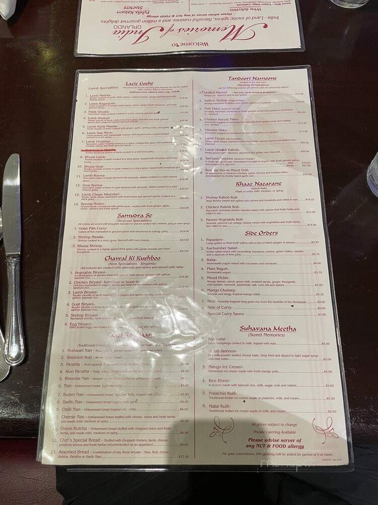 Memories Of India - Orlando, FL menu_pic
