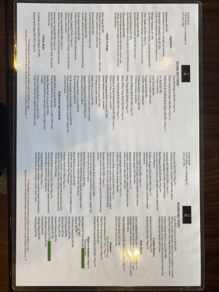 Sushi Siam - Champaign, IL menu_pic