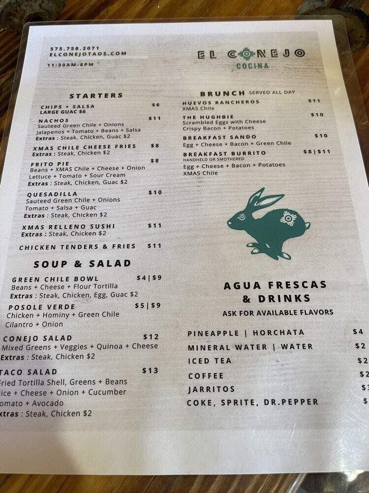 El Conejo Cocina - Taos, NM menu_pic