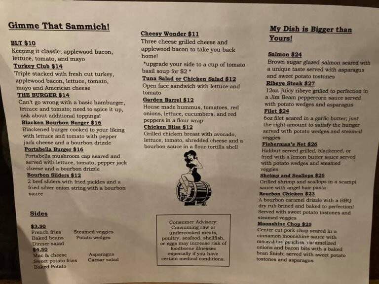 The Whiskey Barrel - Sarasota, FL menu_pic