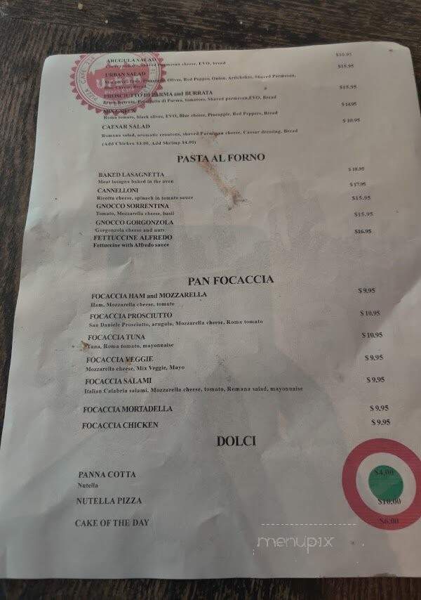 Urban Pizza Cafe - Miami, FL menu_pic