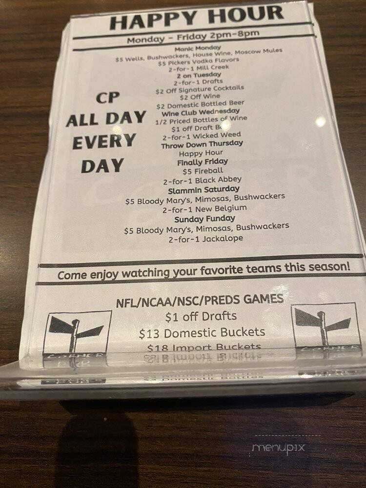 Corner Pub Cool Springs - Franklin, TN menu_pic